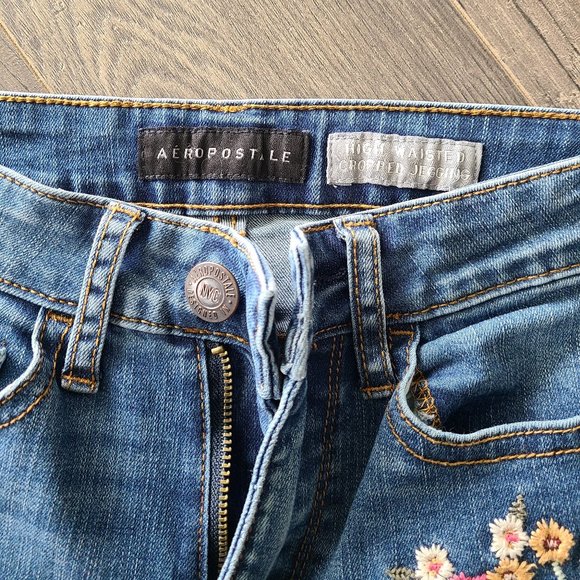 Embroidered High Waist Cropped Skinny Jeggings 000 - Picture 6 of 12